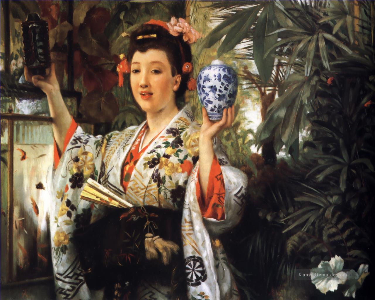 Junge Dame das japanisches Objekte James Jacques Joseph Tissot Ölgemälde